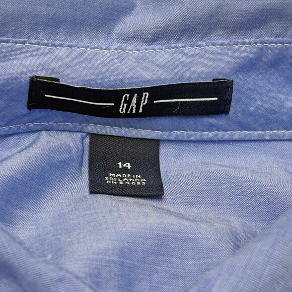 GAP Chambray Blue Cotton Ruffle Roll Tab Button Up Shirt - Picture 3 of 7